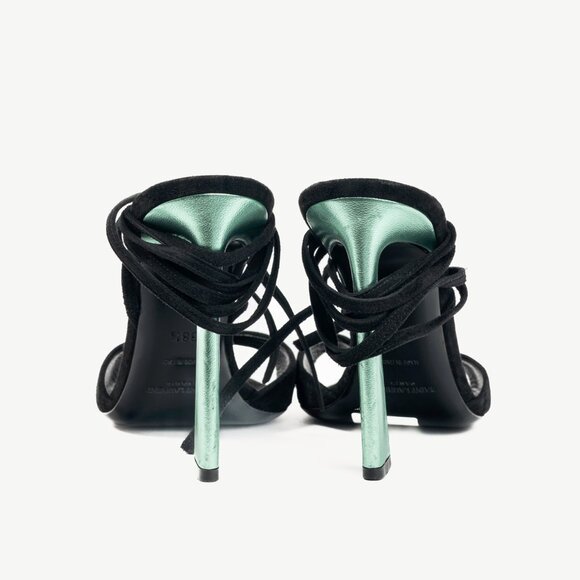 Saint Laurent Paz Black Suede Lace-Up Green-Heeled Sandals - Picture 4 of 11